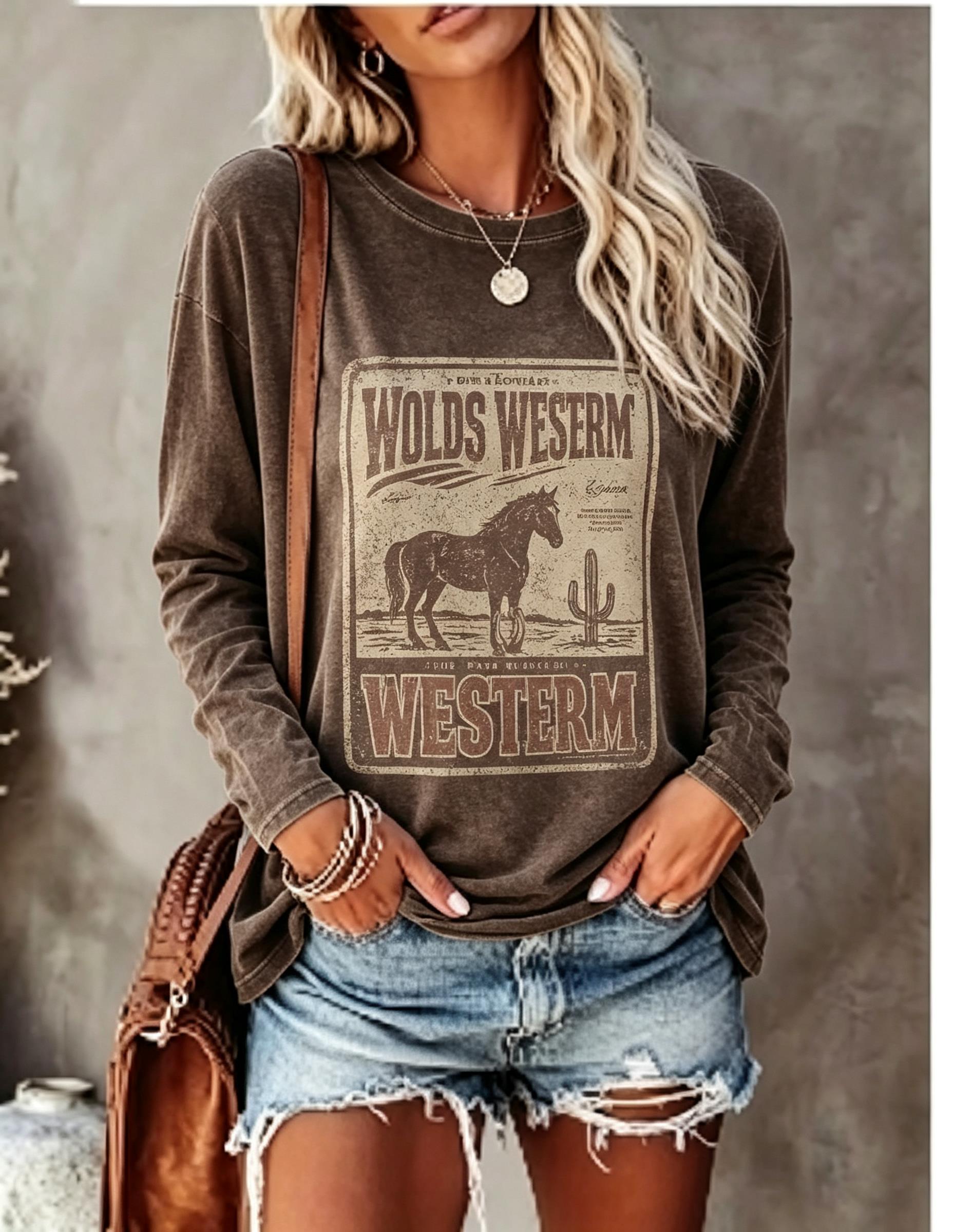 Winter Clothing For Women - Dames T-shirt met lange mouwen, vintage